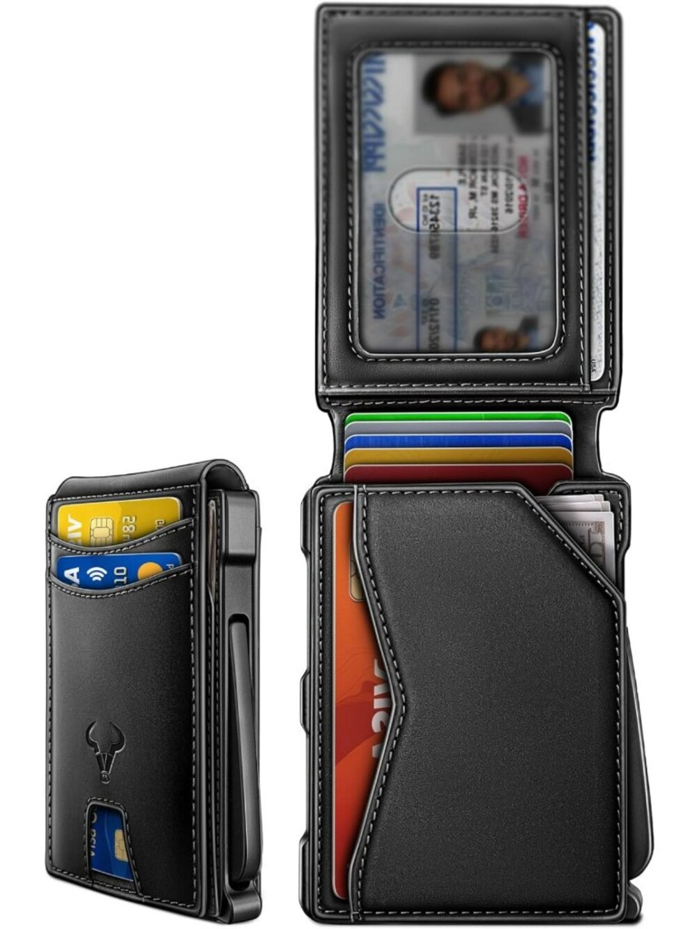 Slim Full Grain Leather Wallet with Metal Money Clip & Magnetic Closure for Men